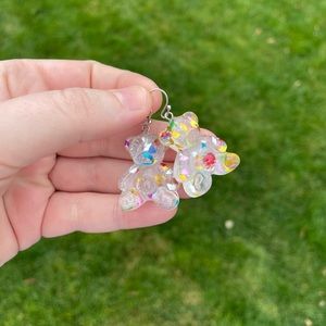 Acrylic Confetti Gummy Bear Earrings with Silver Accents